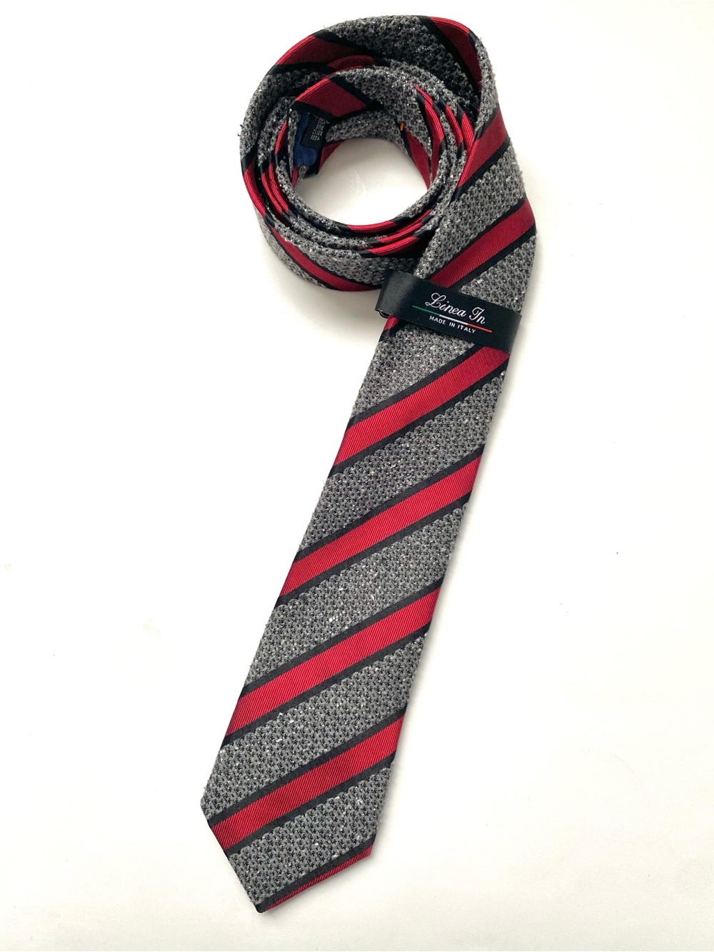 Linea Red & Gray Woven Striped Men's Silk Tie